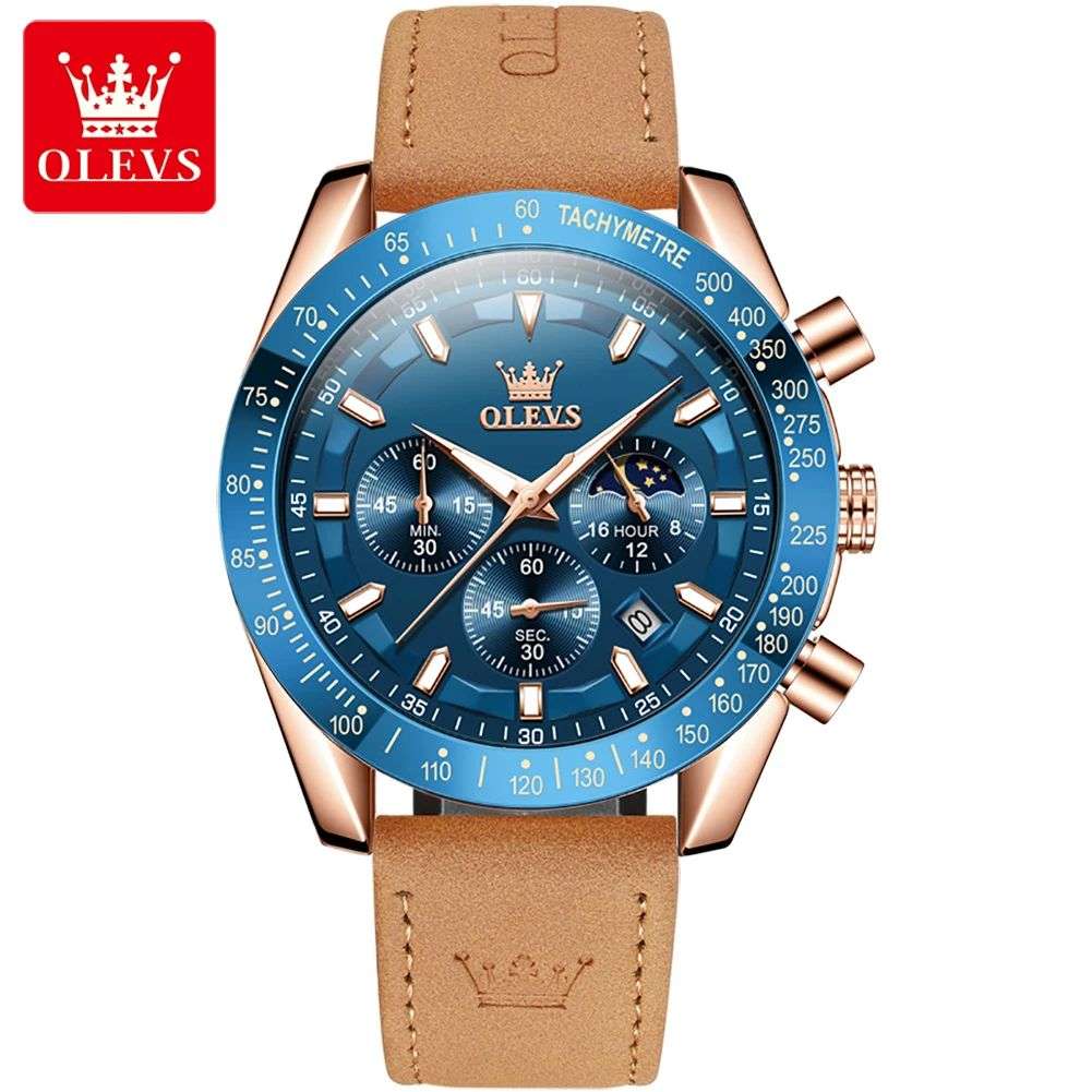 SHOPURUARA Relógio Olevs Masculino Pulseira de Couro Luxo Casual