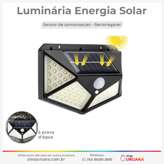 SHOPURUARA Luminária Solar 100 Led de Parede Com 3 Funções