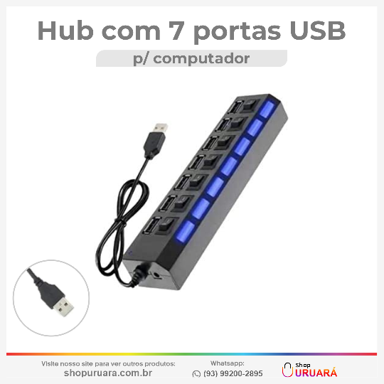 SHOPURUARA Smart Hub Usb 7 Portas 2.0 Uruará-PA, URUARAINFO, SHOPURUARA, PRODUTOS EM URUARÁ