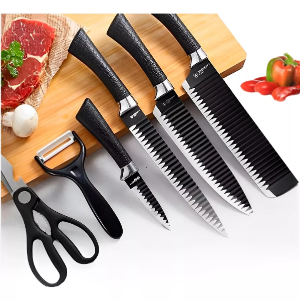 SHOPURUARA Kit De Facas Churrasco Cozinha 6 Peças Aço Inox Cor Preto Uruará-PA, URUARAINFO, SHOPURUARA, PRODUTOS EM URUARÁ