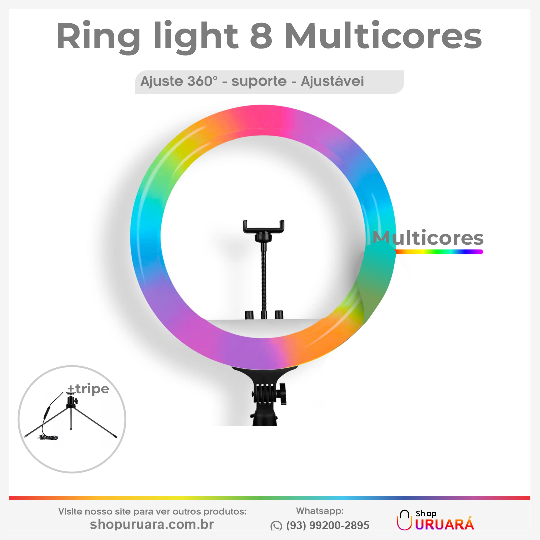 SHOPURUARA Ring Light 8 Polegada Colorida 20 Com Tripé De Mesa Youtuber