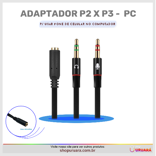 SHOPURUARA Cabo Adaptador P3(p2 Combo)p/ Fone E Microfone