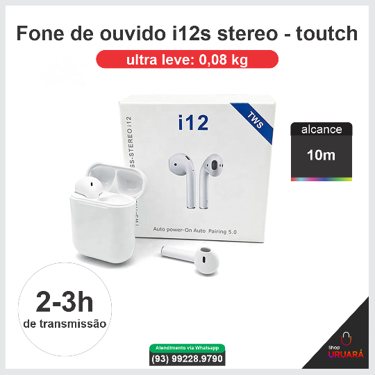 SHOPURUARA Fone De Ouvido AirPods Bluetooth i12 Tws 5.0 Touch