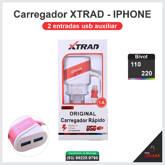 SHOPURUARA Carregador para IOS Com 2 Entradas Usb Xtrad