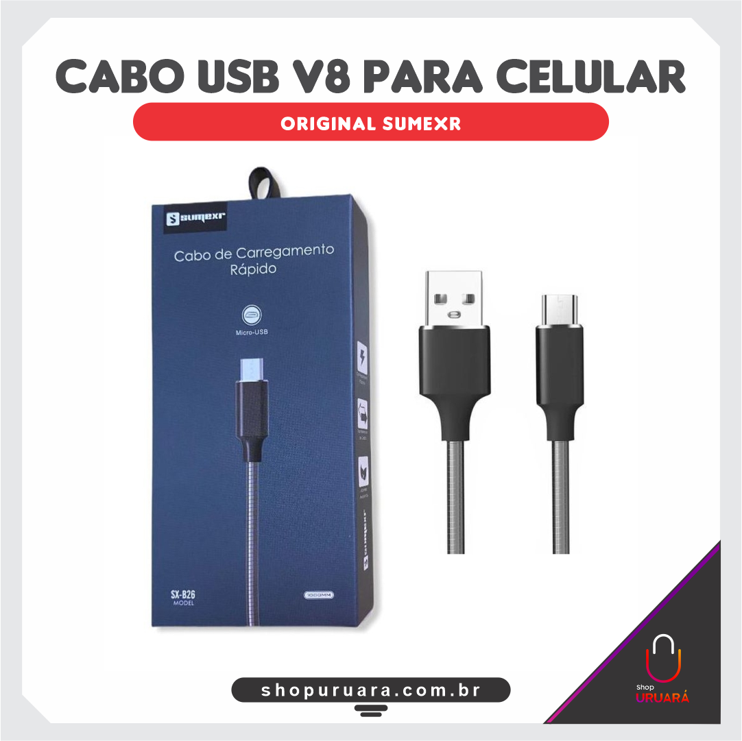 SHOPURUARA Cabo Usb para V8 2.4A Acabamento em Metal Sumexr